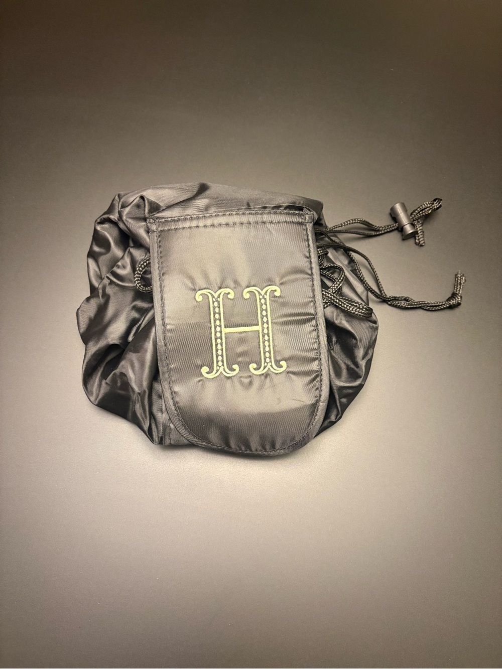 Monogram H Black Drawstring Cosmetic Bag